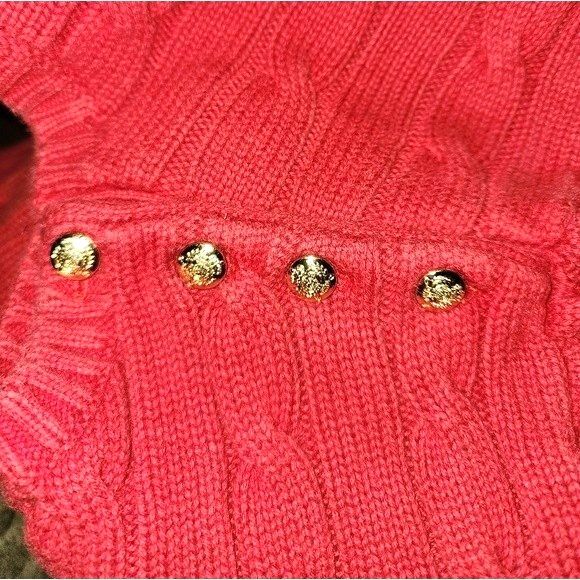Chaps Red & Gold 100% Cotton Cable Knit Crew Neck Sweater Size L - Picture 5 of 7